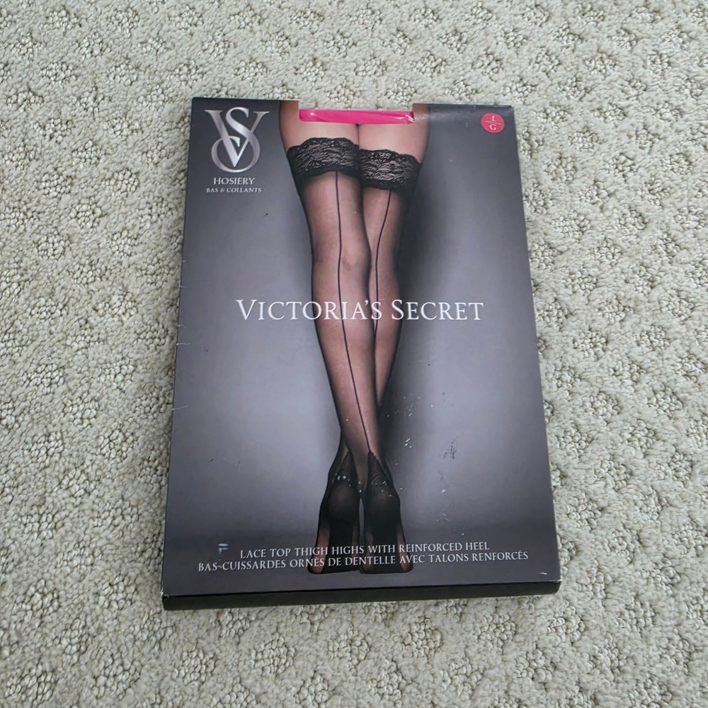 Victoria's Secret Pink Lace Top Thigh Highs Back Seam Size L nwt